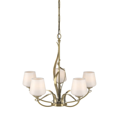 Flora Arm Chandelier in Modern Brass (Opal Glass).