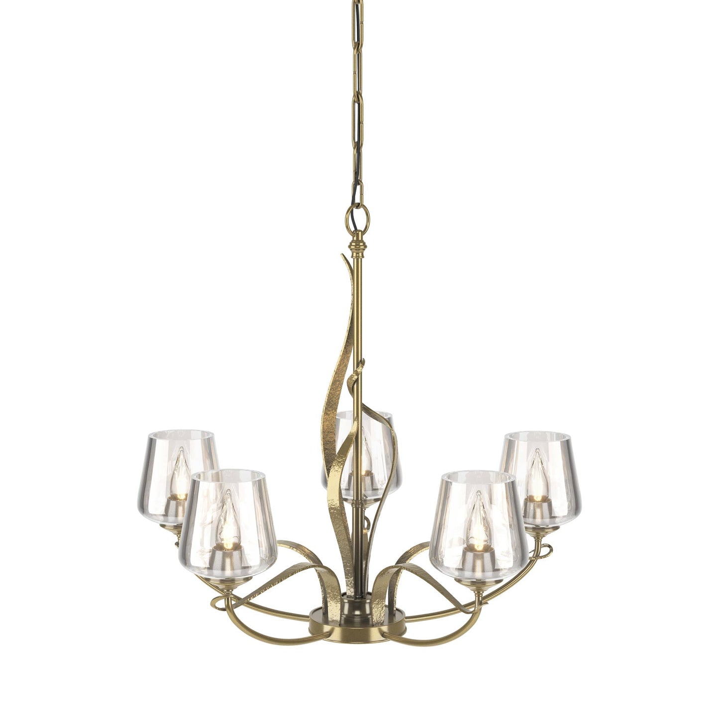 Flora Arm Chandelier in Modern Brass (Clear Glass).