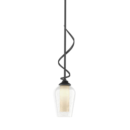 Flora Down Light Mini Pendant Light in Black (Opal and Seeded Glass).