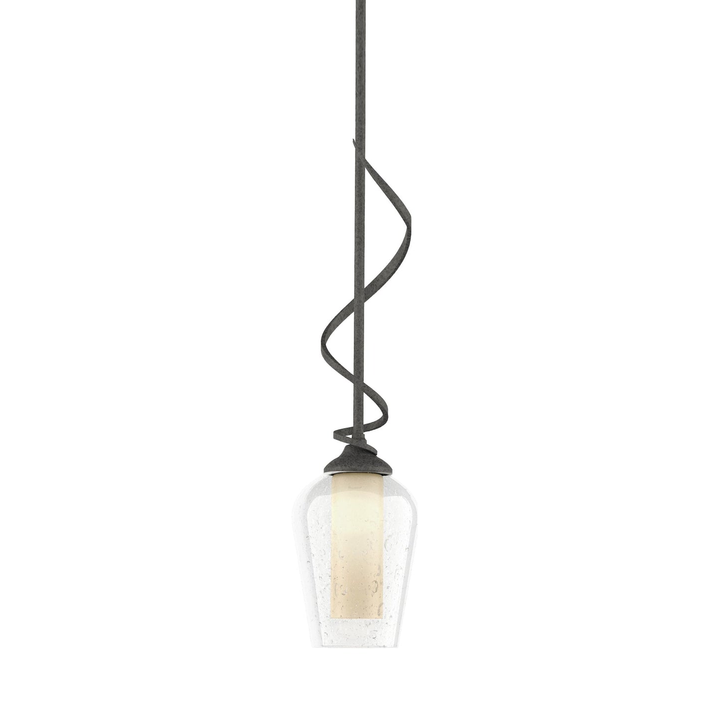 Flora Down Light Mini Pendant Light in Natural Iron (Opal and Seeded Glass).