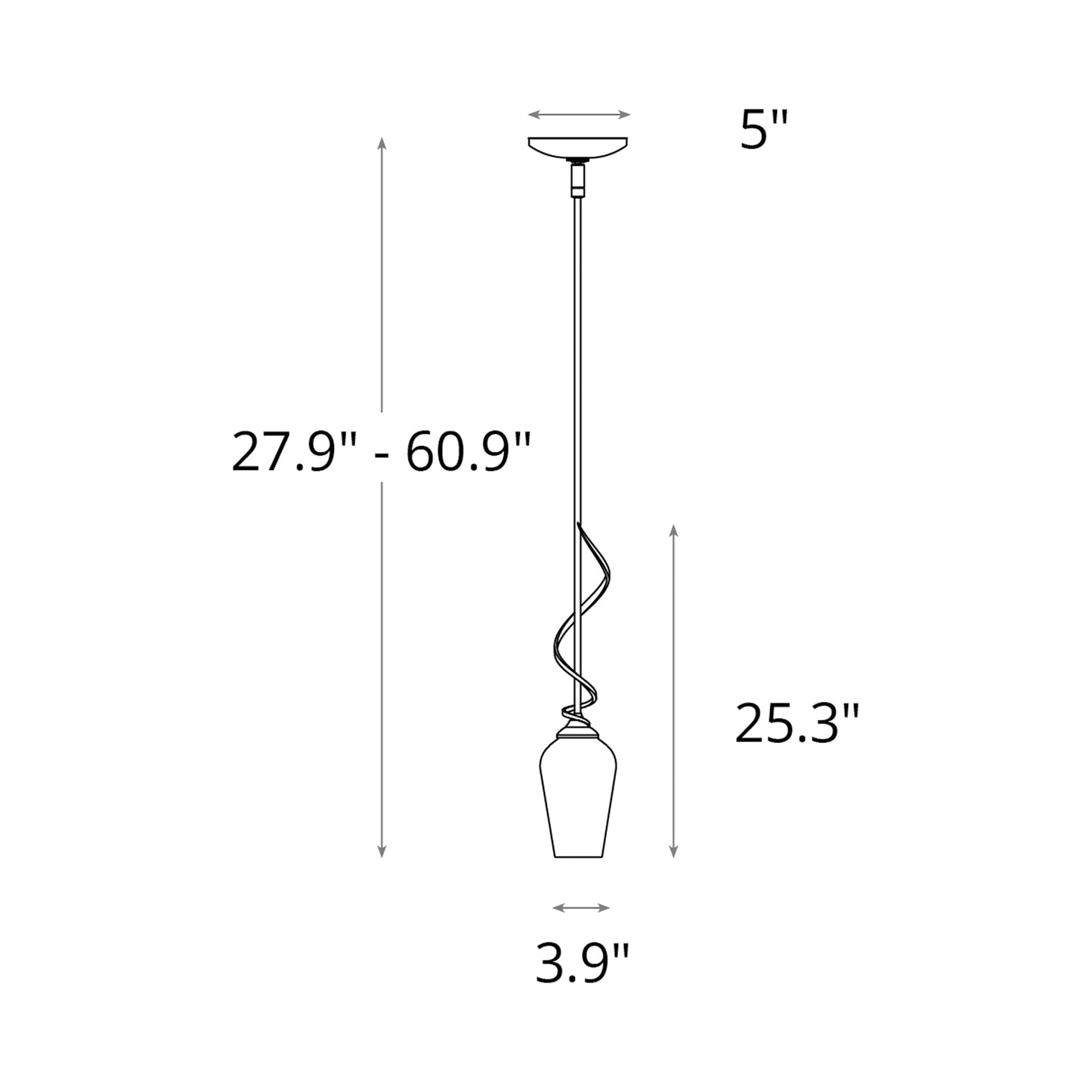 Flora Down Light Mini Pendant Light - line drawing.