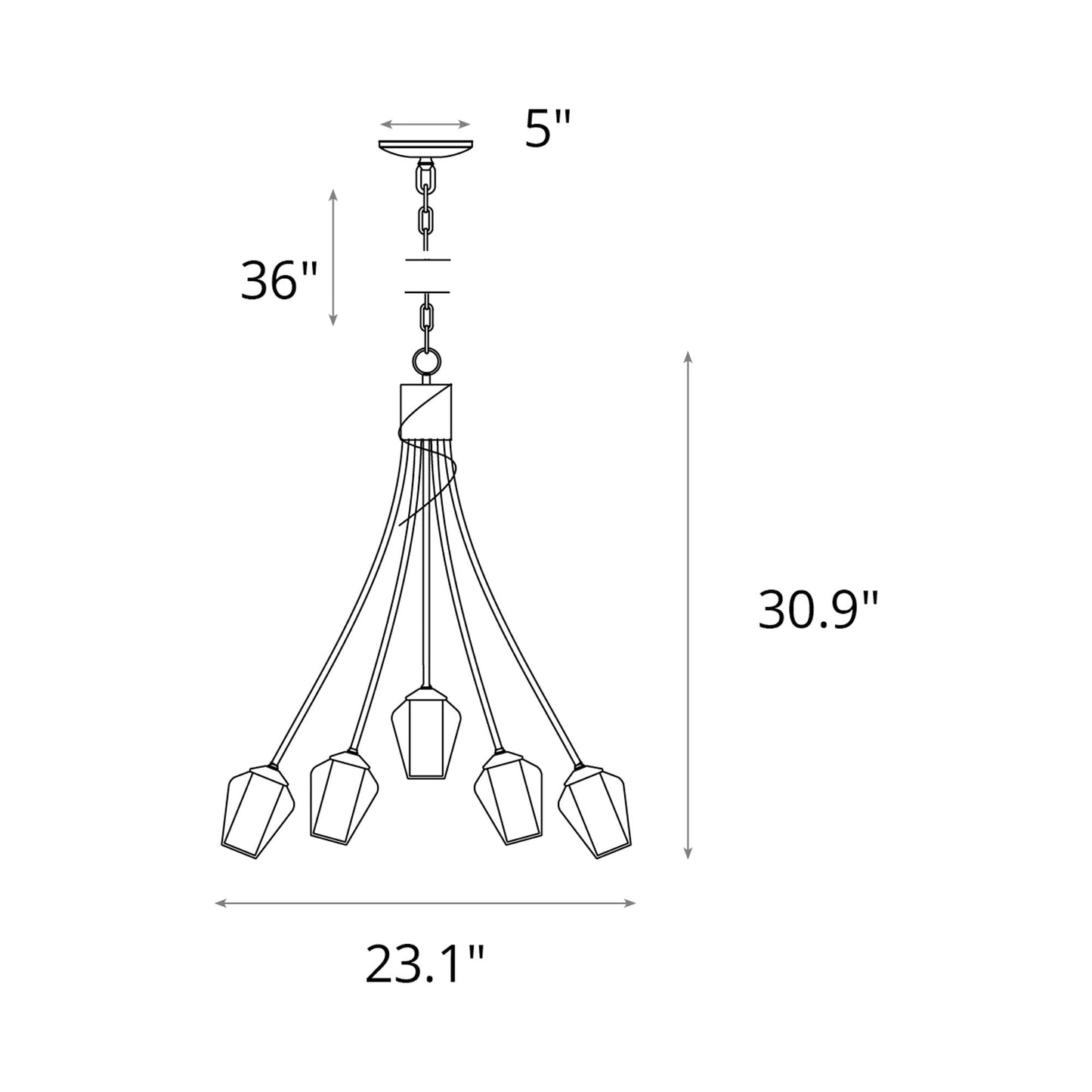 Flora Multi-Light Arm Chandelier - line drawing.