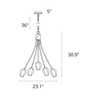 Flora Multi-Light Arm Chandelier - line drawing.
