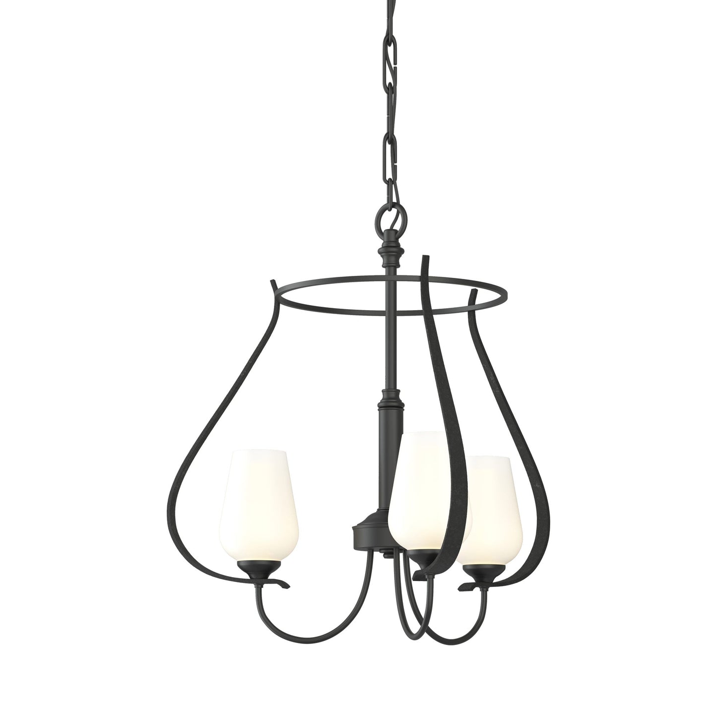 Flora Ring Chandelier in Black/Opal Glass (3-Light).