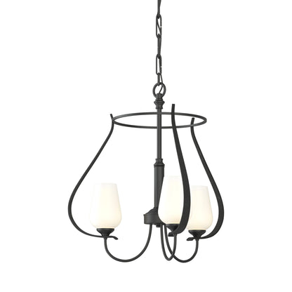 Flora Ring Chandelier in Black/Opal Glass (3-Light).