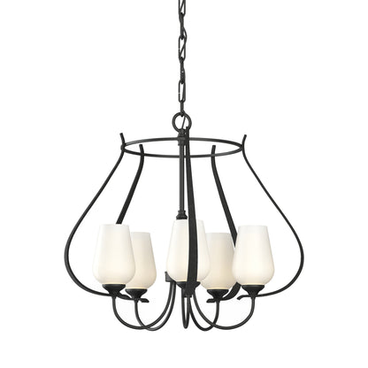 Flora Ring Chandelier in Black/Opal Glass (5-Light).