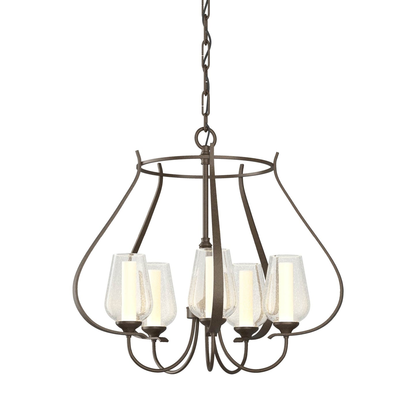 Flora Ring Chandelier in Bronze/Opal and Seeded Glass (5-Light).