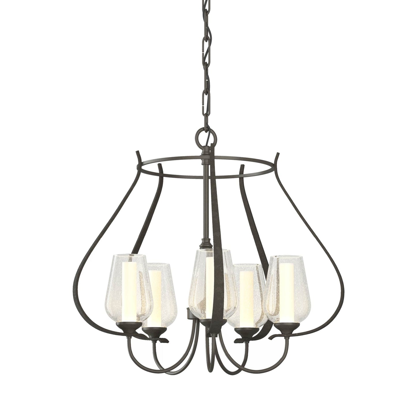Flora Ring Chandelier in Dark Smoke/Opal and Seeded Glass (5-Light).