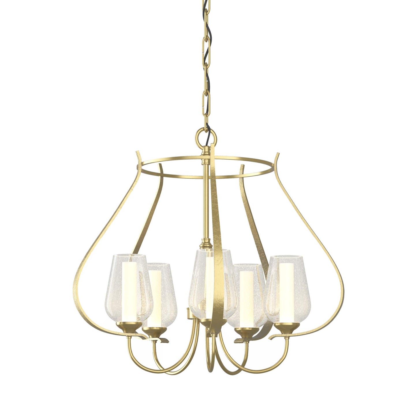 Flora Ring Chandelier in Modern Brass/Opal and Seeded Glass (5-Light).
