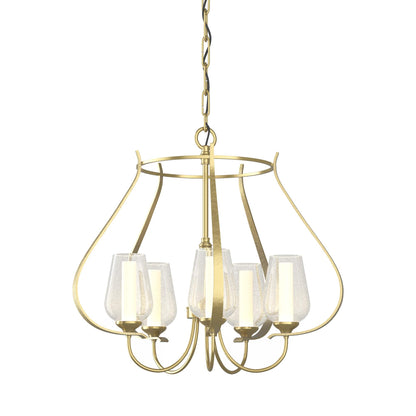 Flora Ring Chandelier in Modern Brass/Opal and Seeded Glass (5-Light).