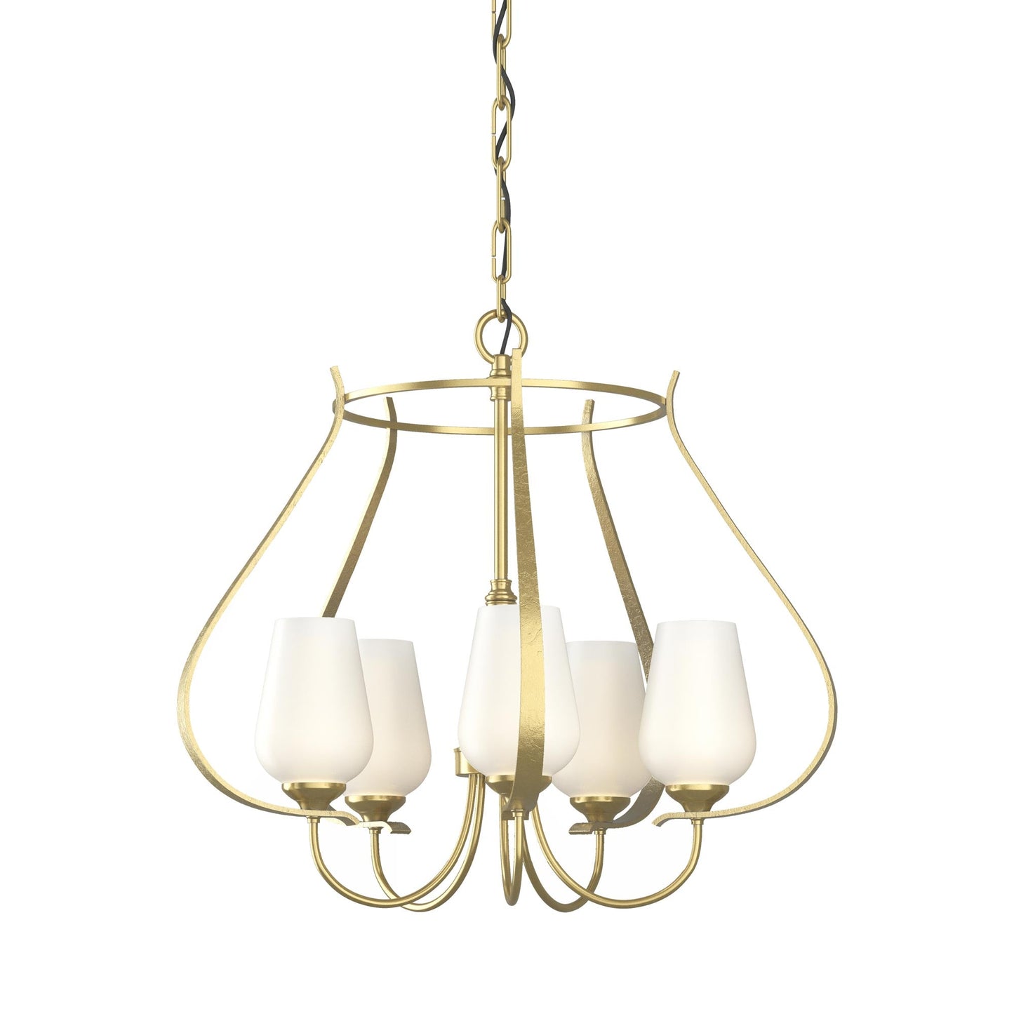 Flora Ring Chandelier in Modern Brass/Opal Glass (5-Light).