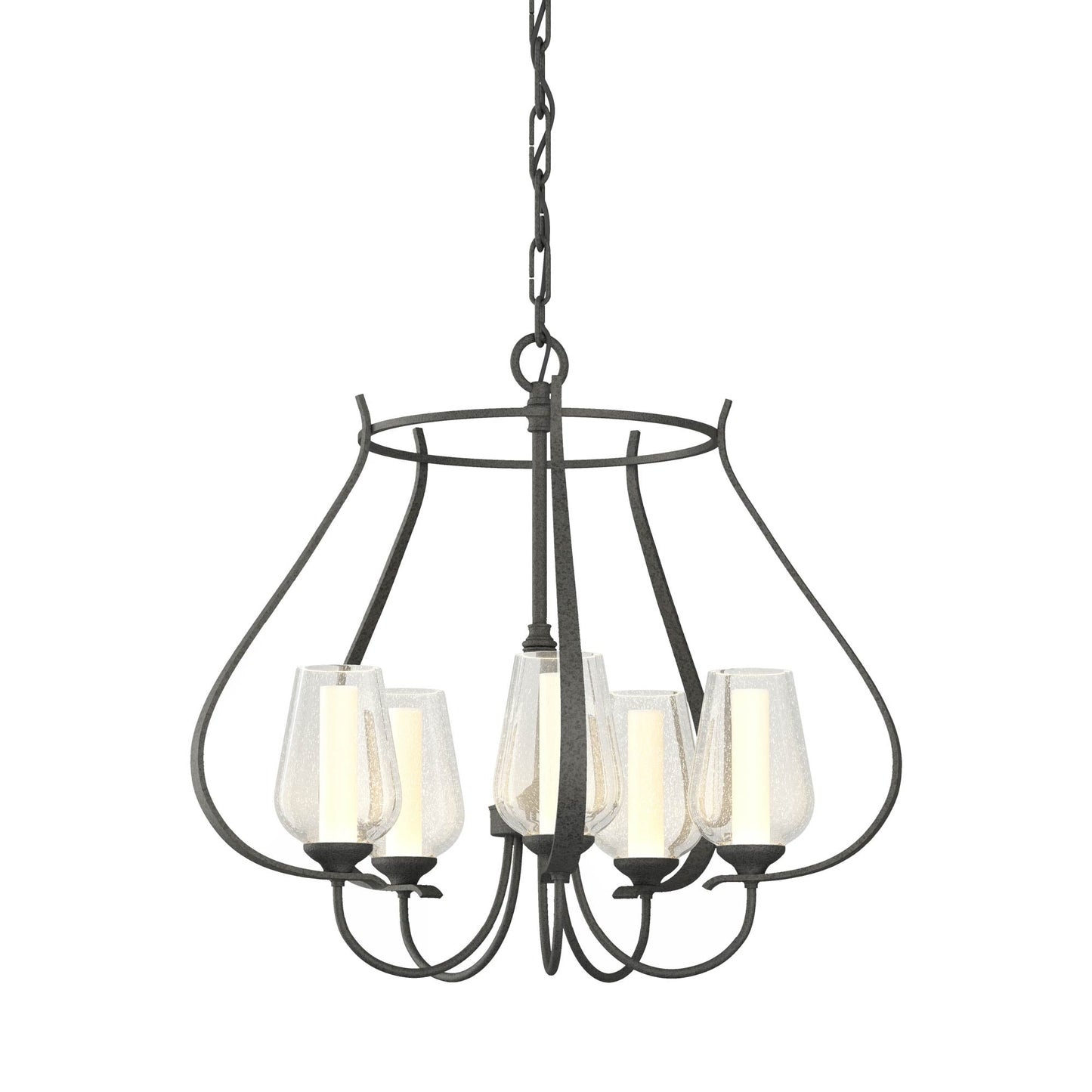 Flora Ring Chandelier in Natural Iron/Opal and Seeded Glass (5-Light).