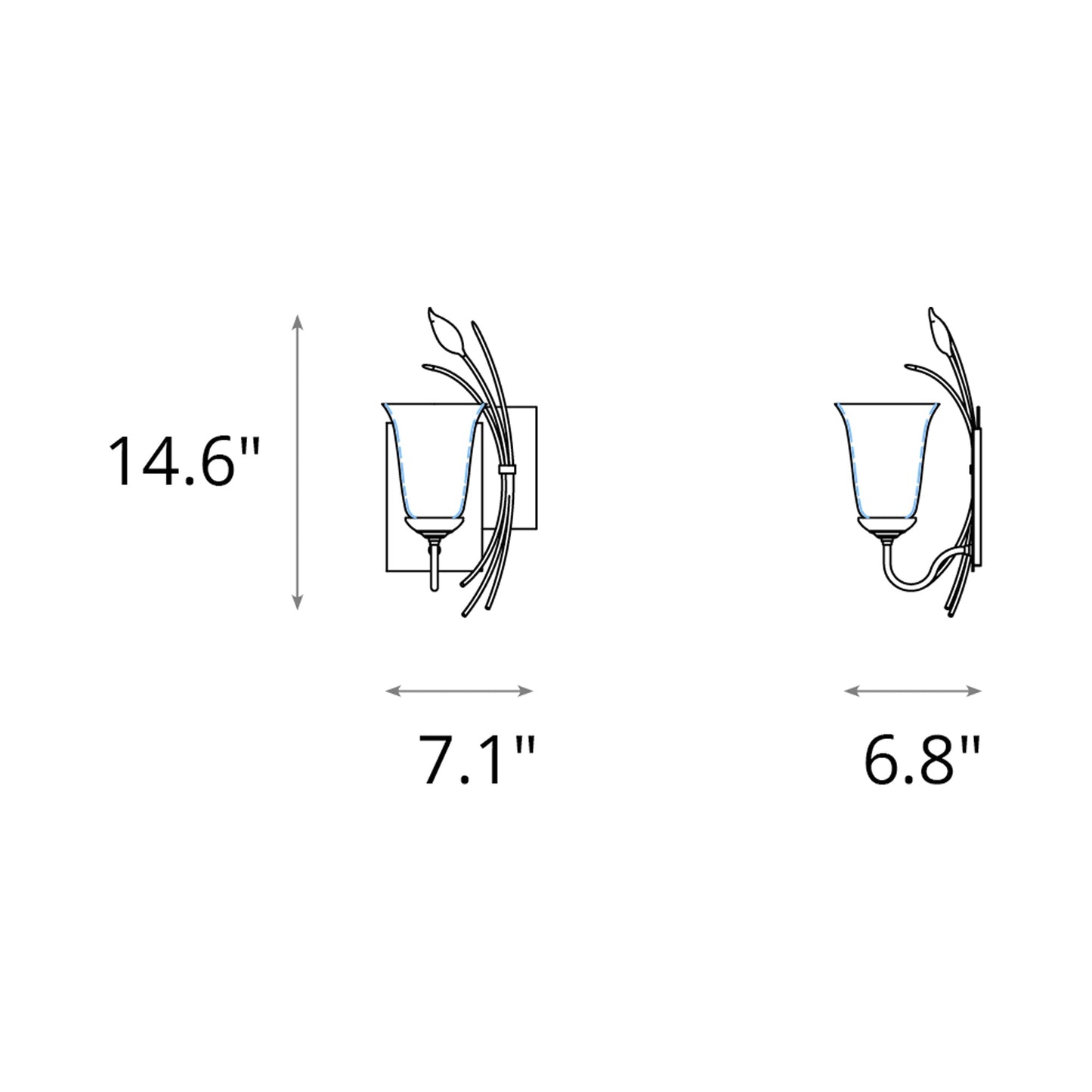 Forged Leaf Bath Wall Light - line drawing.