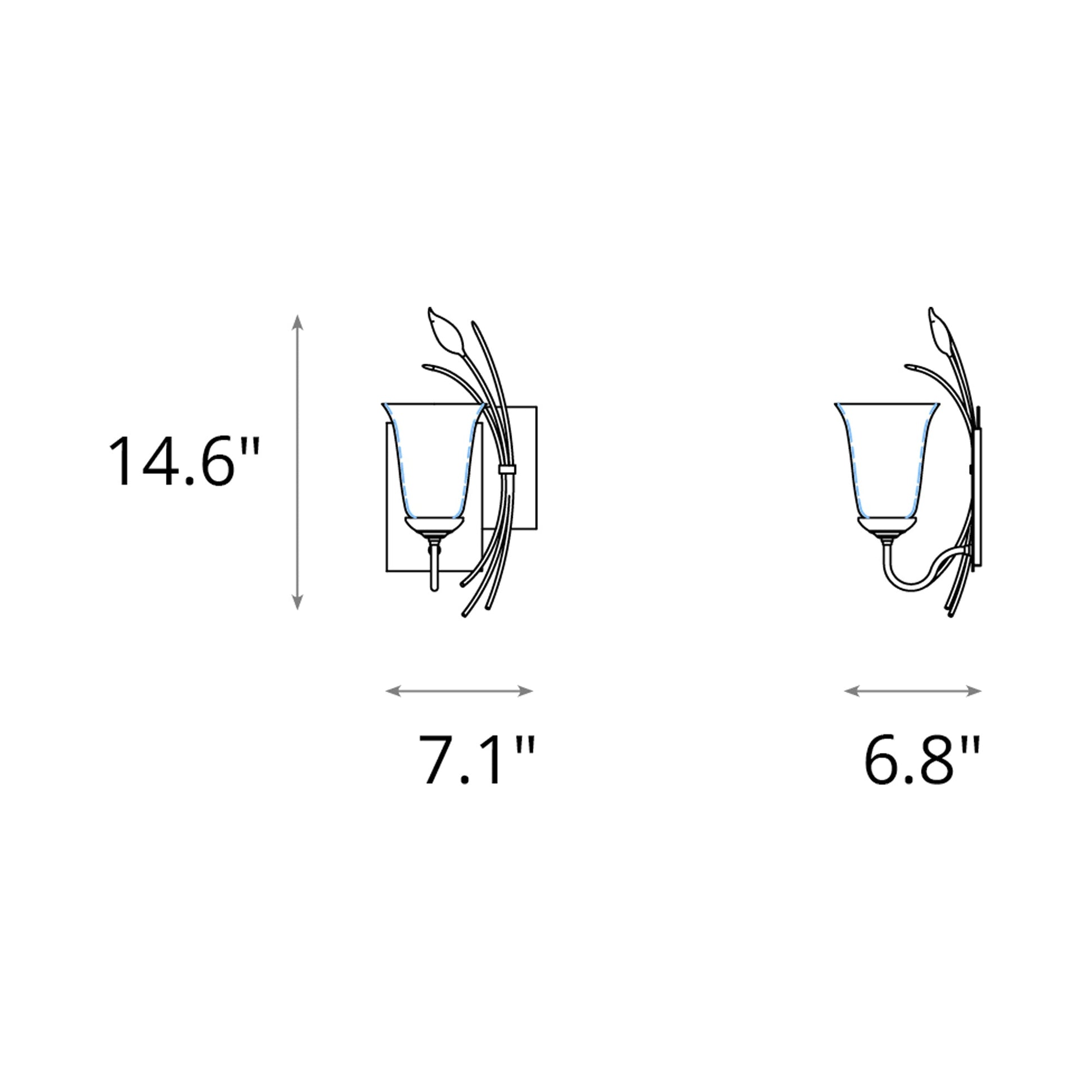 Forged Leaf Bath Wall Light - line drawing.