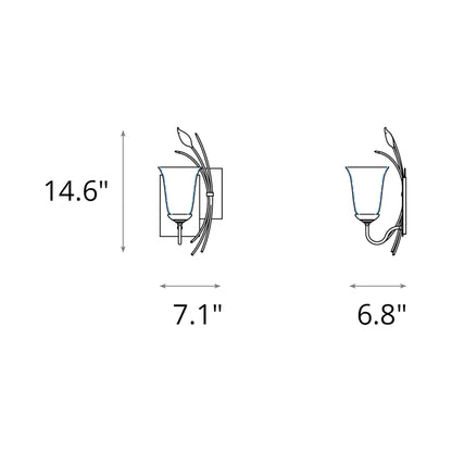 Forged Leaf Bath Wall Light - line drawing.