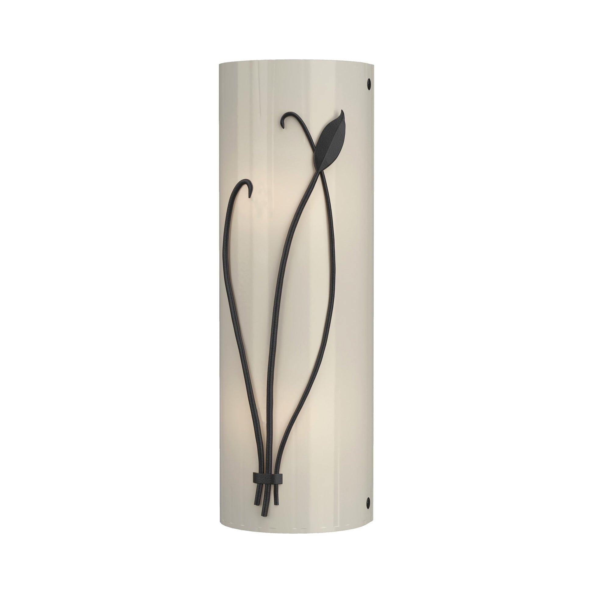 Forged Leaf Stem Bath Wall Light in Black/Ivory Art Glass (Left).