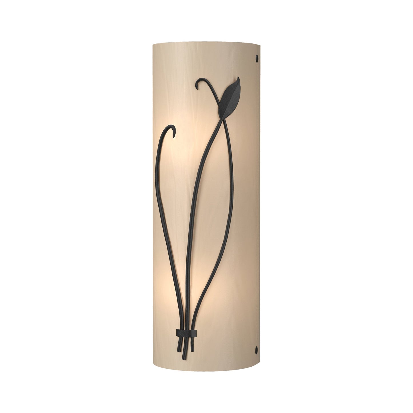 Forged Leaf Stem Bath Wall Light in Black/White Art Glass (Left).