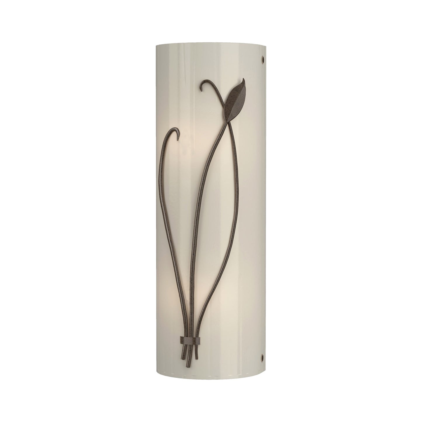 Forged Leaf Stem Bath Wall Light in Bronze/Ivory Art Glass (Left).