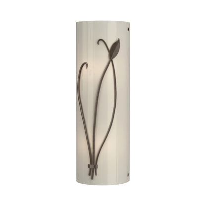 Forged Leaf Stem Bath Wall Light in Bronze/Ivory Art Glass (Left).