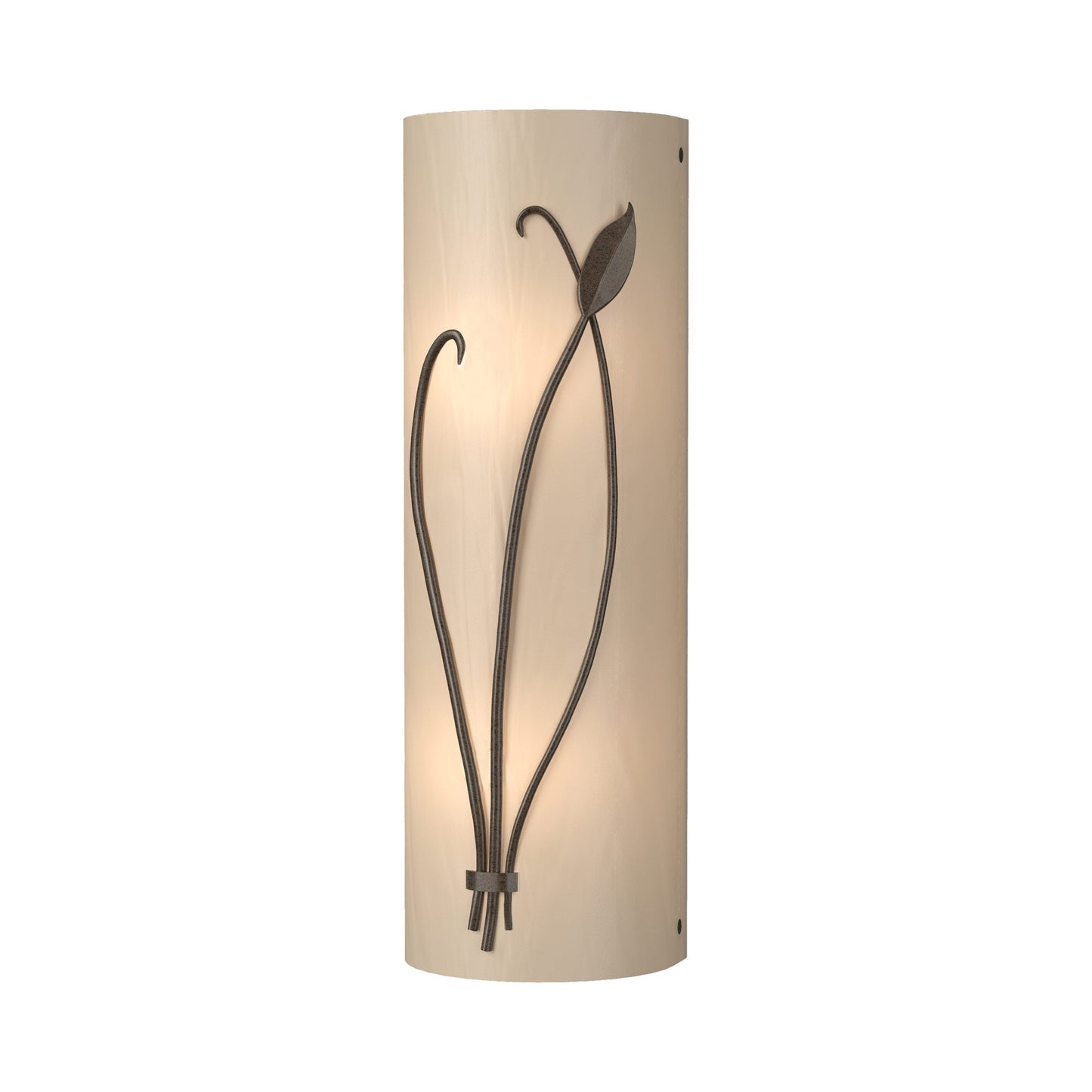 Forged Leaf Stem Bath Wall Light in Bronze/White Art Glass (Left).