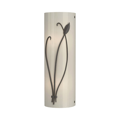 Forged Leaf Stem Bath Wall Light in Dark Smoke/Ivory Art Glass (Left).