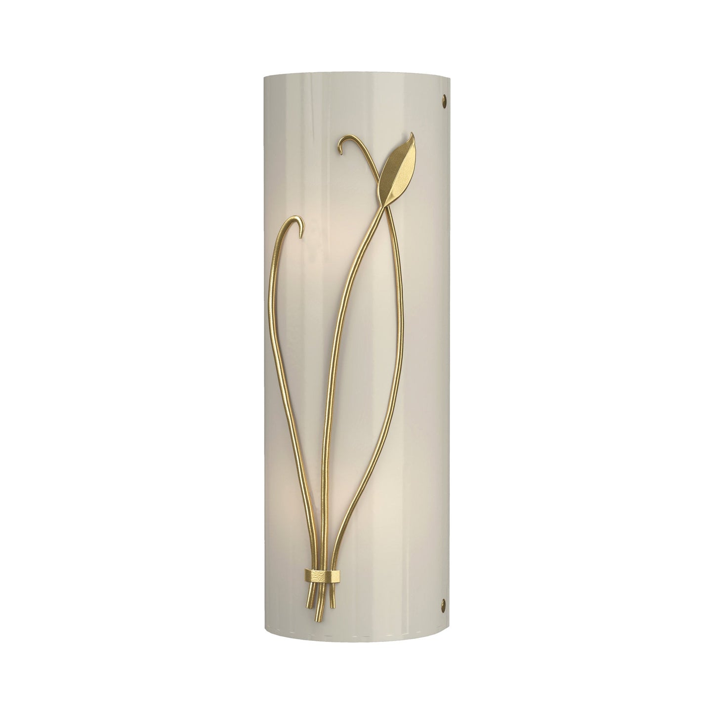 Forged Leaf Stem Bath Wall Light in Modern Brass/Ivory Art Glass (Left).