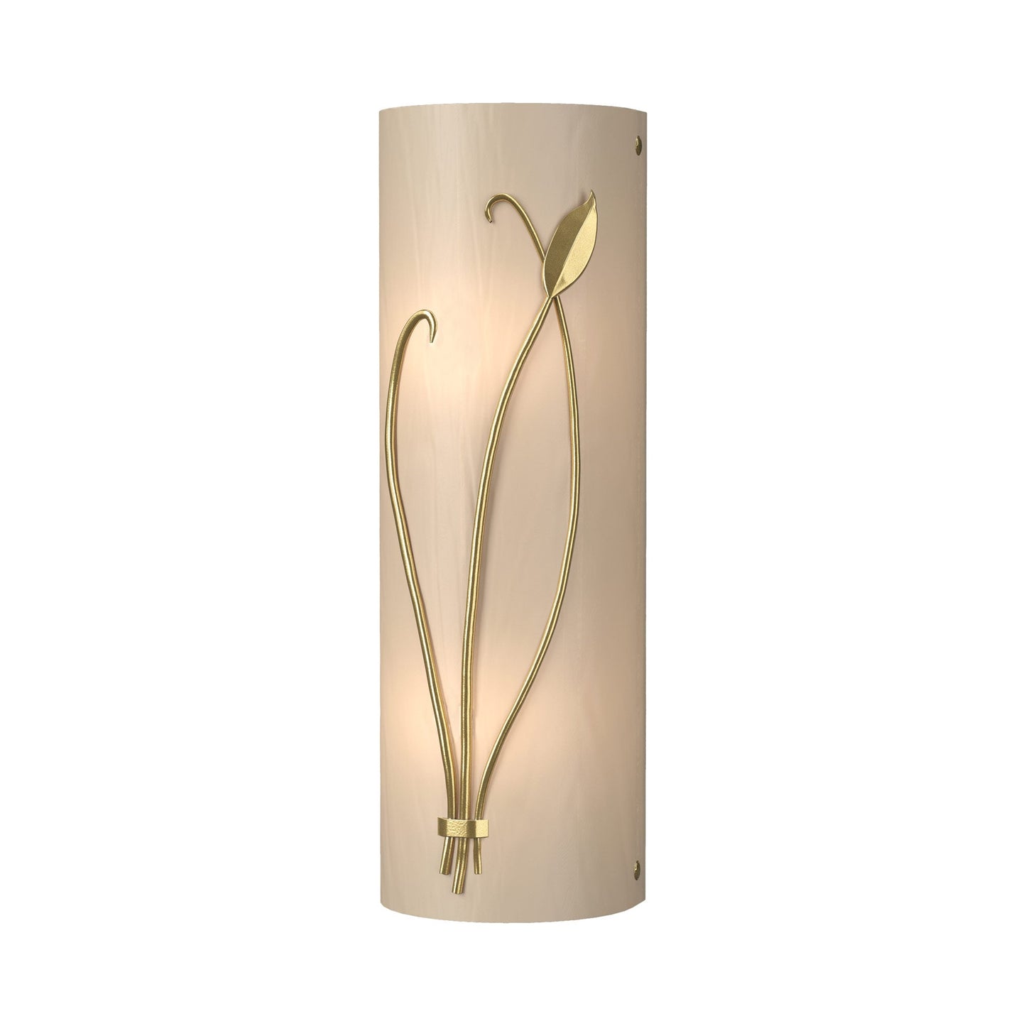 Forged Leaf Stem Bath Wall Light in Modern Brass/White Art Glass (Left).