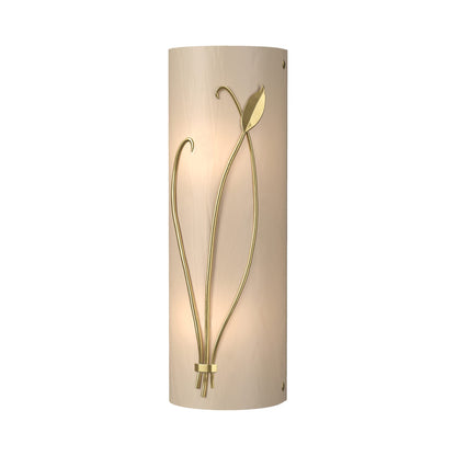 Forged Leaf Stem Bath Wall Light in Modern Brass/White Art Glass (Left).