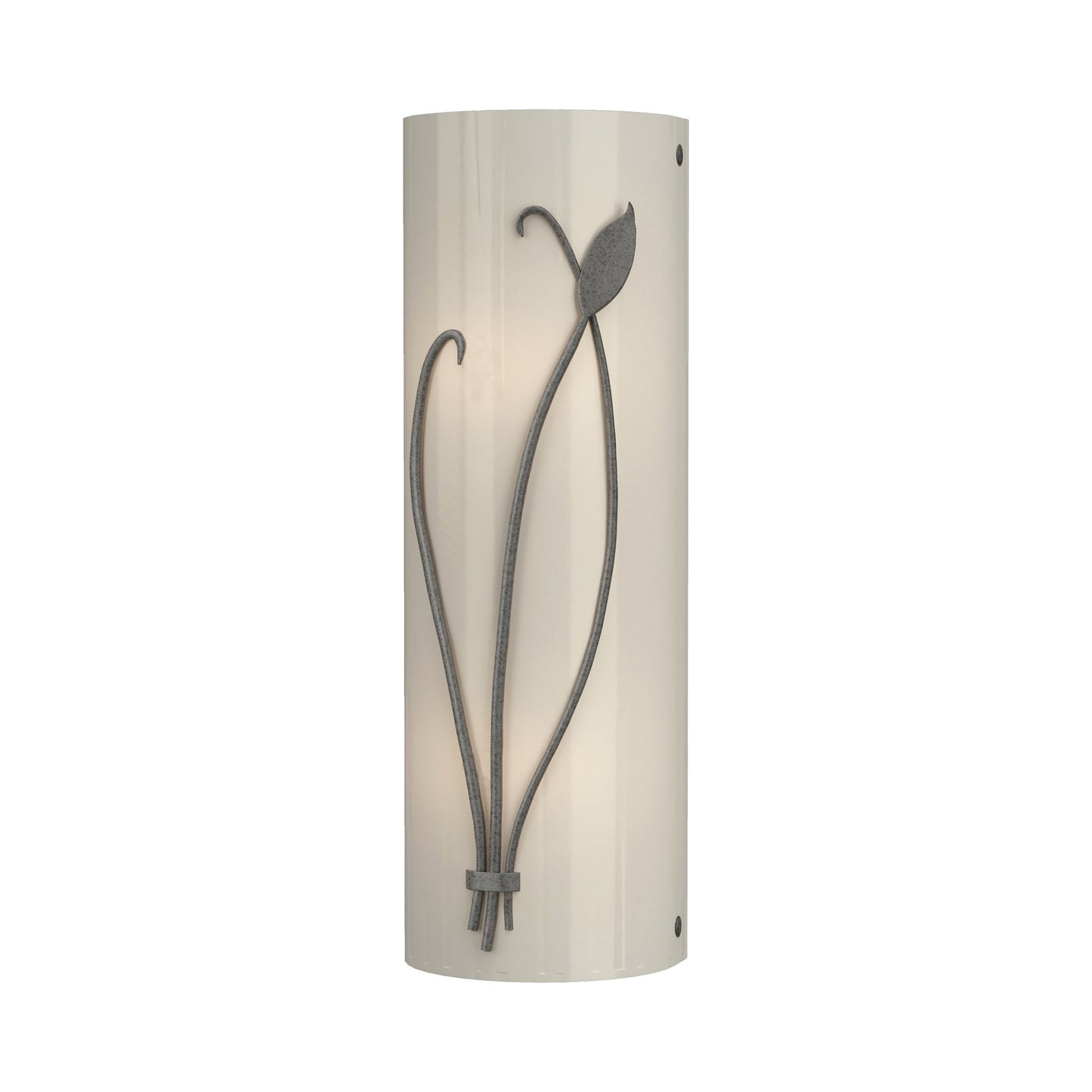 Forged Leaf Stem Bath Wall Light in Natural Iron/Ivory Art Glass (Left).