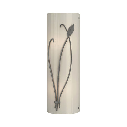 Forged Leaf Stem Bath Wall Light in Natural Iron/Ivory Art Glass (Left).