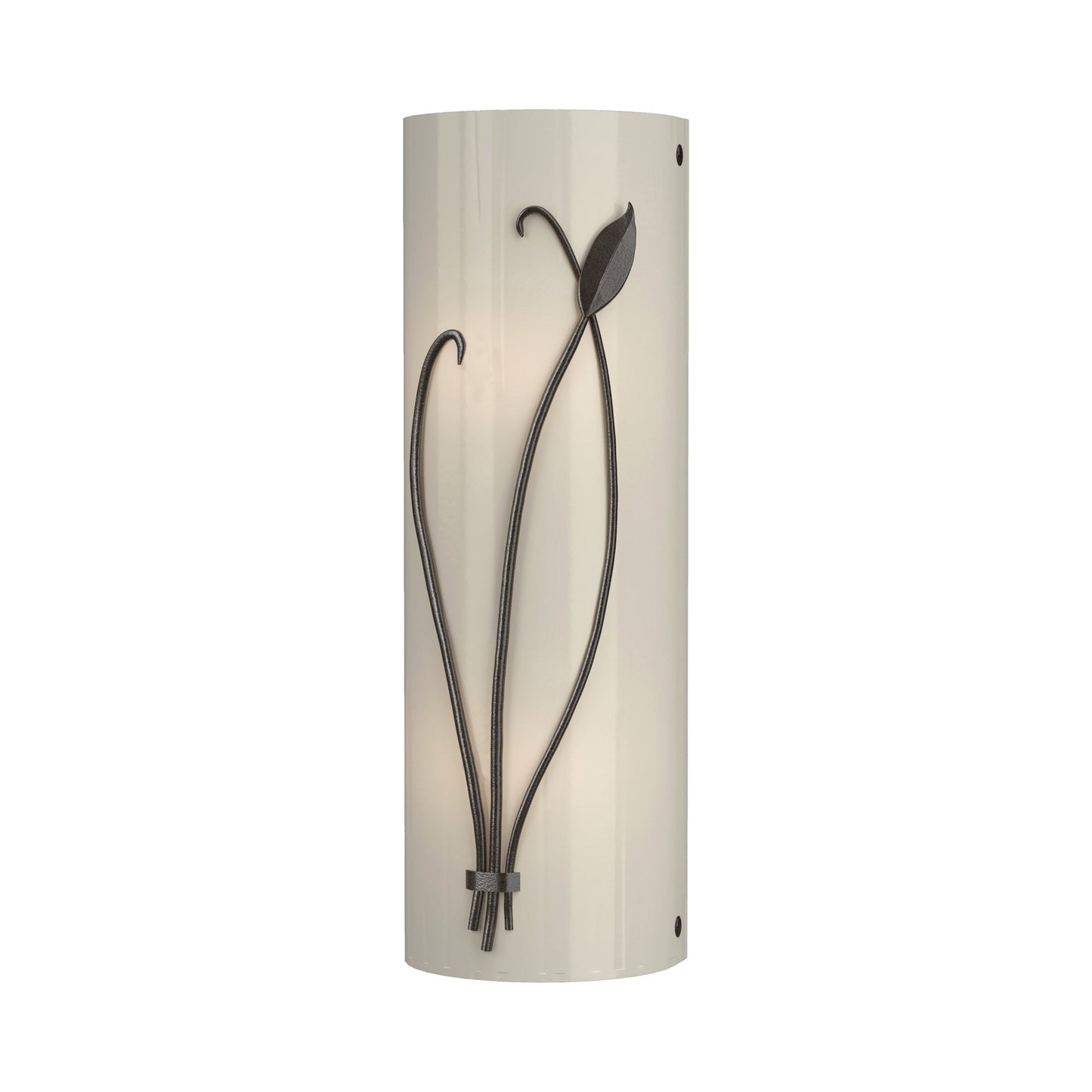 Forged Leaf Stem Bath Wall Light in Oil Rubbed Bronze/Ivory Art Glass (Left).