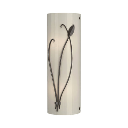 Forged Leaf Stem Bath Wall Light in Oil Rubbed Bronze/Ivory Art Glass (Left).