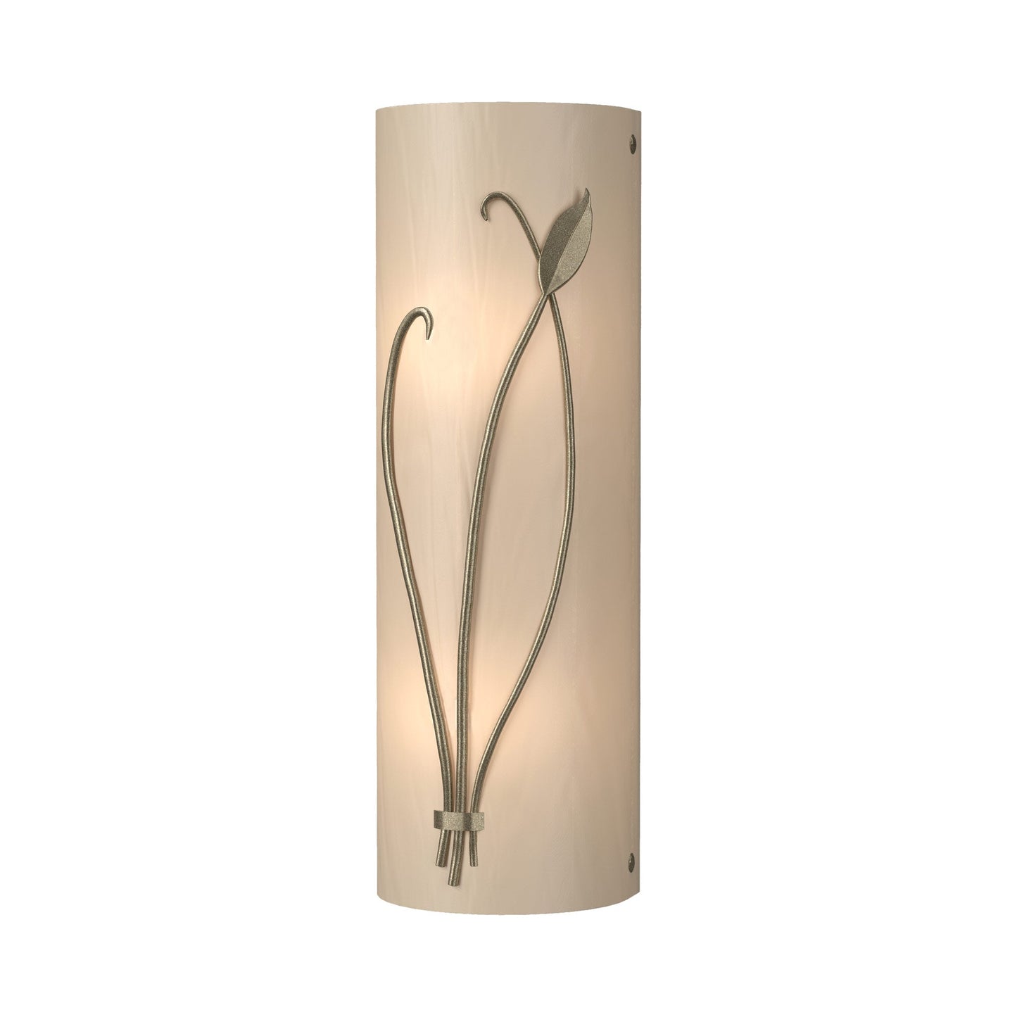 Forged Leaf Stem Bath Wall Light in Soft Gold/White Art Glass (Left).