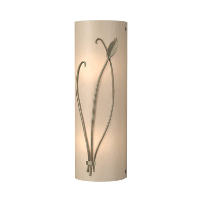 Forged Leaf Stem Bath Wall Light in Soft Gold/White Art Glass (Left).