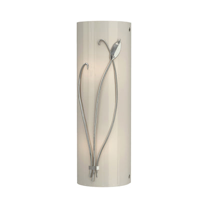 Forged Leaf Stem Bath Wall Light in Sterling/Ivory Art Glass (Left).