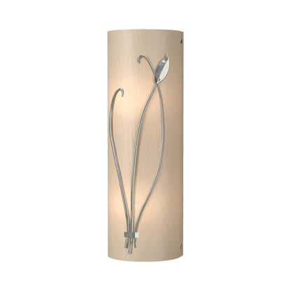 Forged Leaf Stem Bath Wall Light in Sterling/White Art Glass (Left).