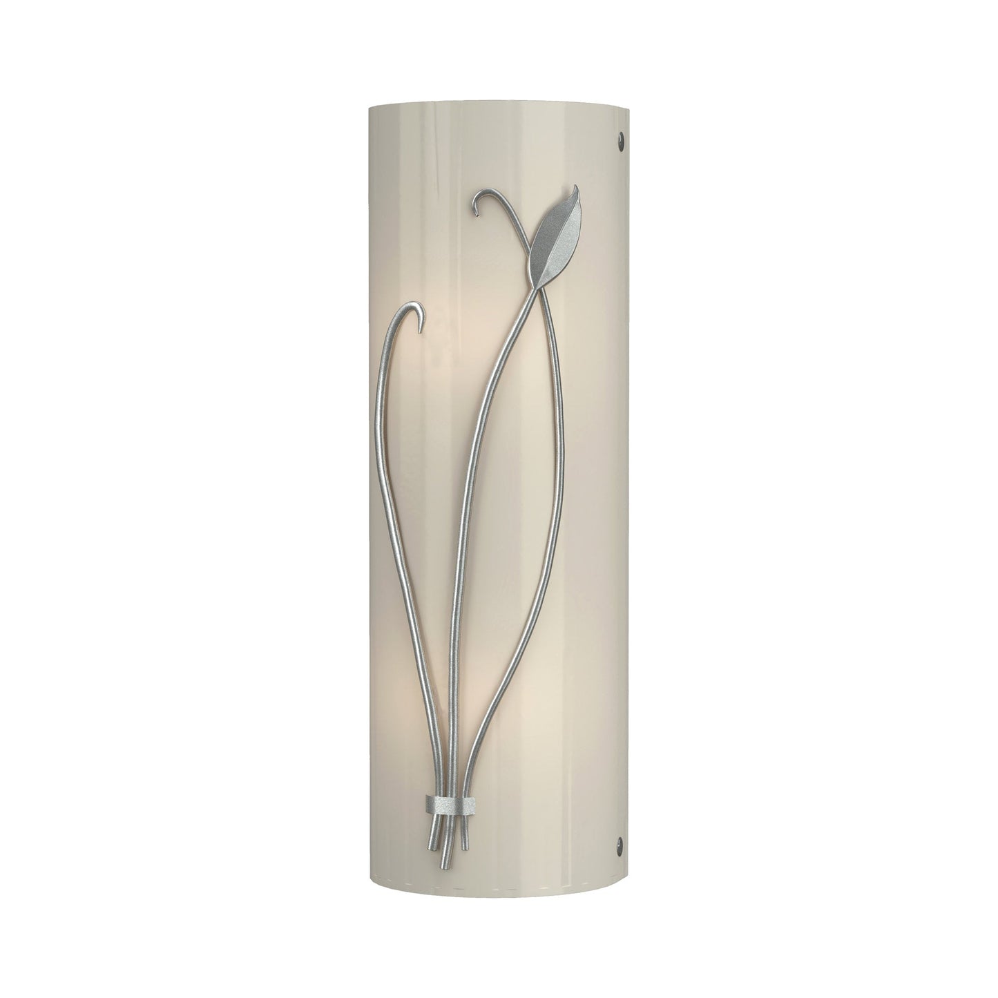 Forged Leaf Stem Bath Wall Light in Vintage Platinum/Ivory Art Glass (Left).