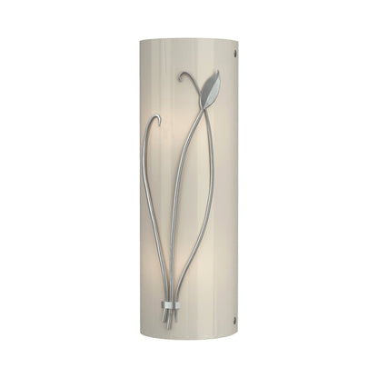 Forged Leaf Stem Bath Wall Light in Vintage Platinum/Ivory Art Glass (Left).