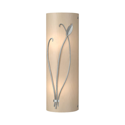 Forged Leaf Stem Bath Wall Light in Vintage Platinum/White Art Glass (Left).