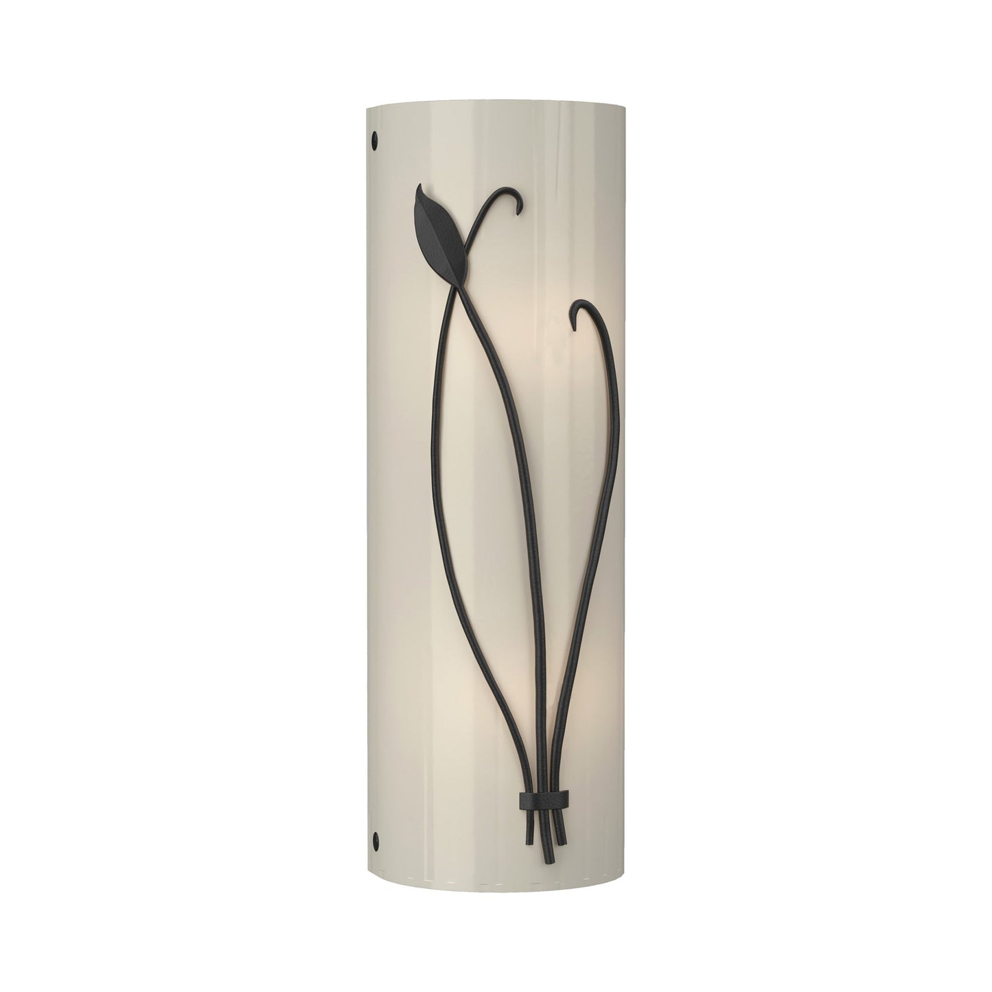 Forged Leaf Stem Bath Wall Light in Black/Ivory Art Glass (Right).