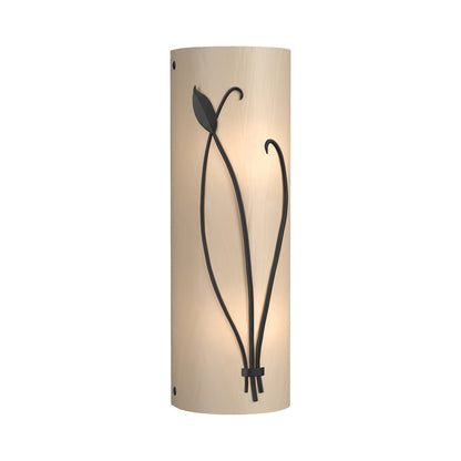 Forged Leaf Stem Bath Wall Light in Black/White Art Glass (Right).