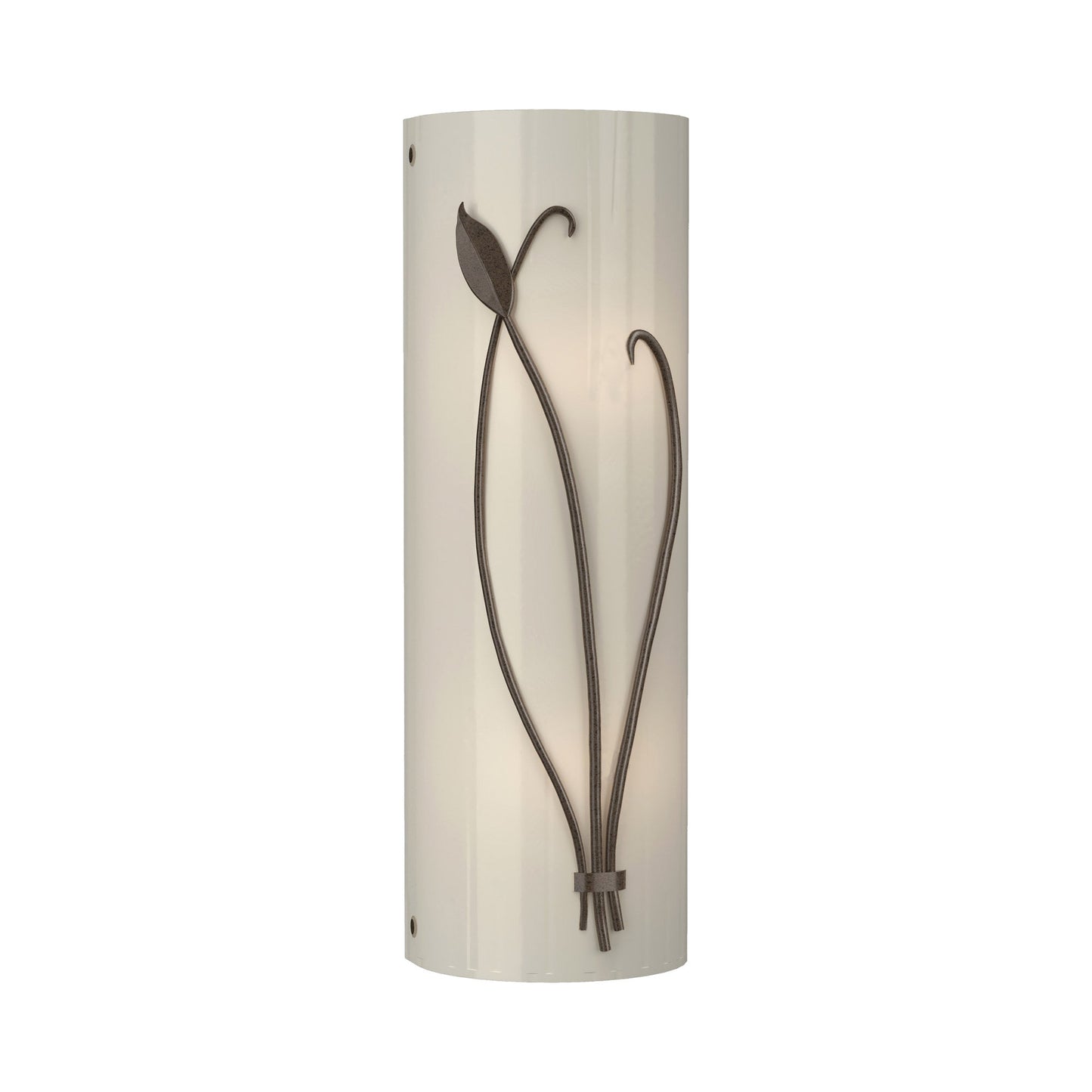 Forged Leaf Stem Bath Wall Light in Bronze/Ivory Art Glass (Right).