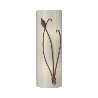 Forged Leaf Stem Bath Wall Light in Bronze/Ivory Art Glass (Right).