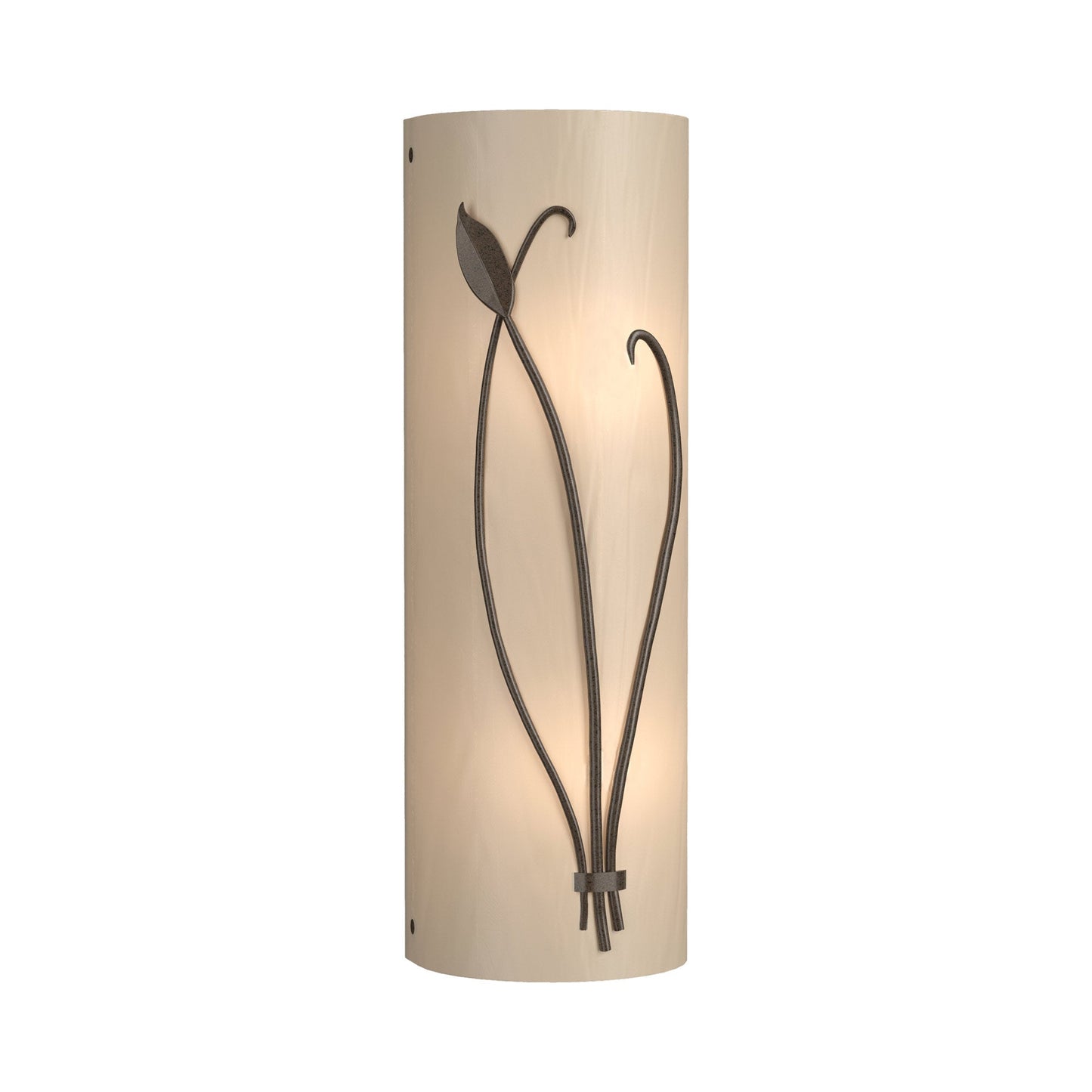 Forged Leaf Stem Bath Wall Light in Bronze/White Art Glass (Right).