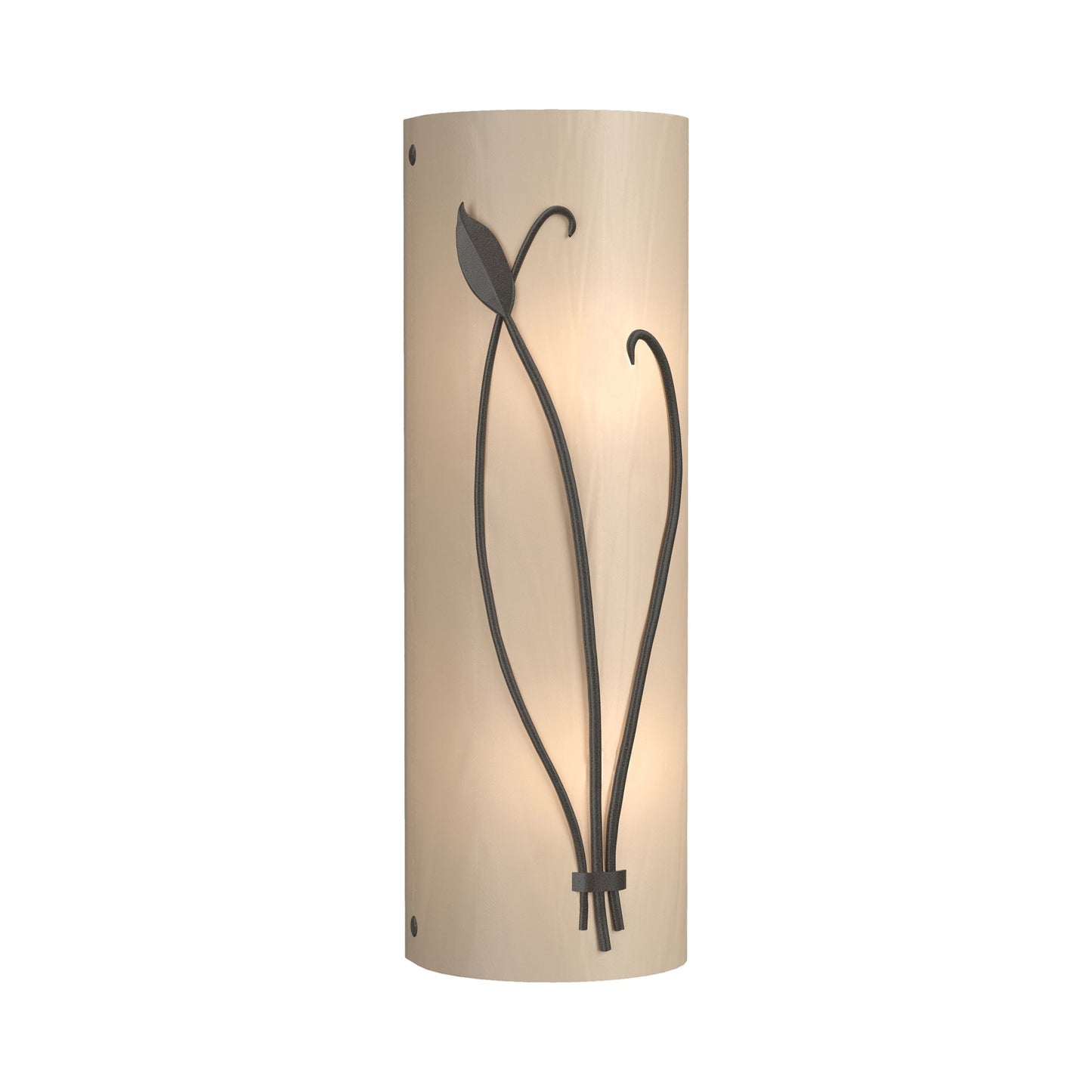 Forged Leaf Stem Bath Wall Light in Dark Smoke/White Art Glass (Right).