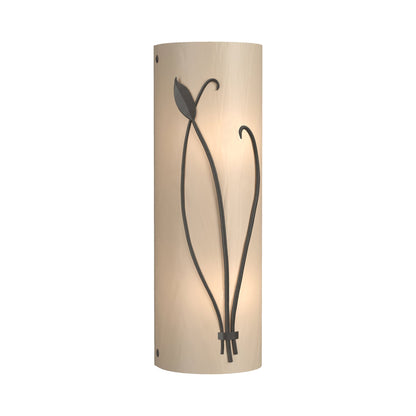 Forged Leaf Stem Bath Wall Light in Dark Smoke/White Art Glass (Right).