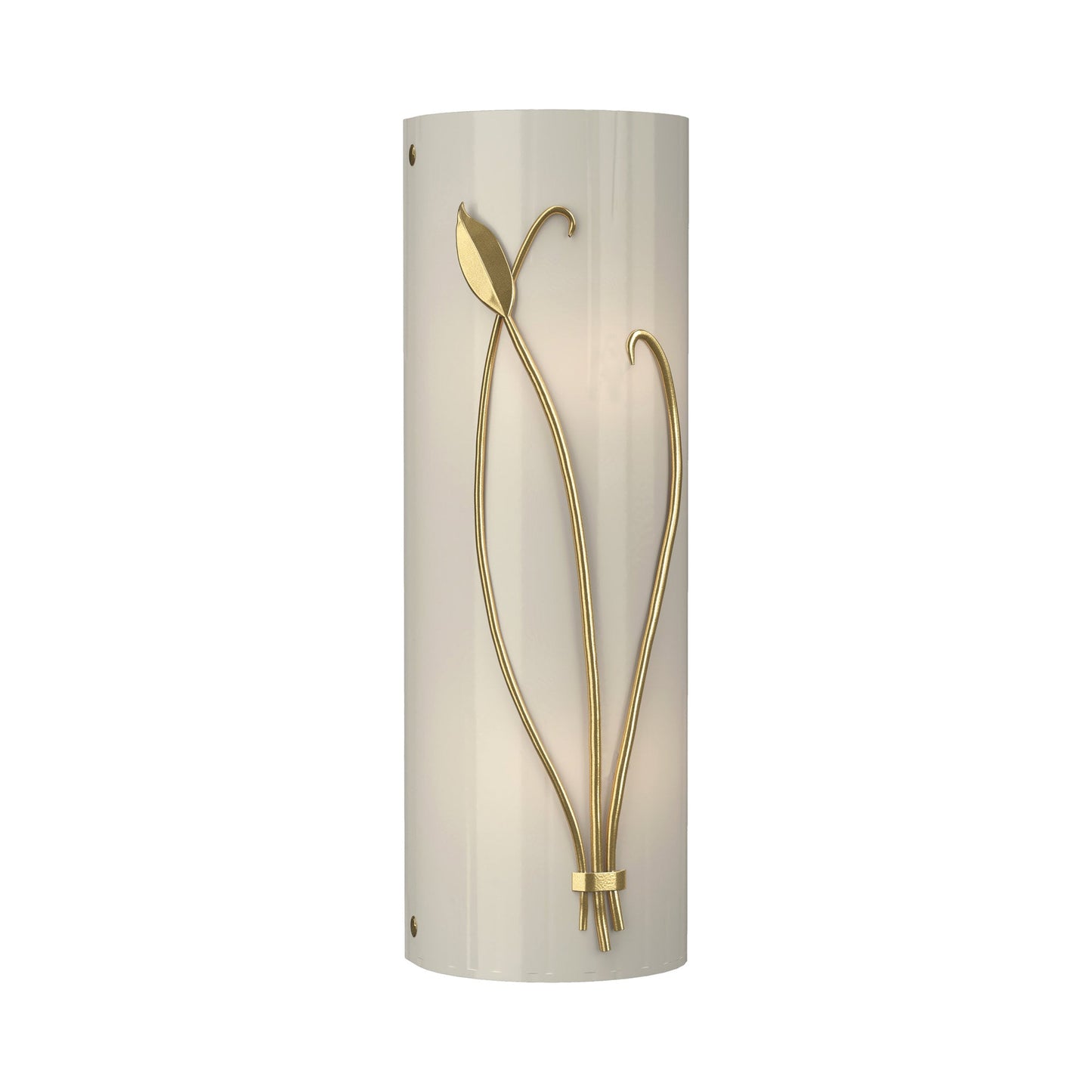 Forged Leaf Stem Bath Wall Light in Modern Brass/Ivory Art Glass (Right).