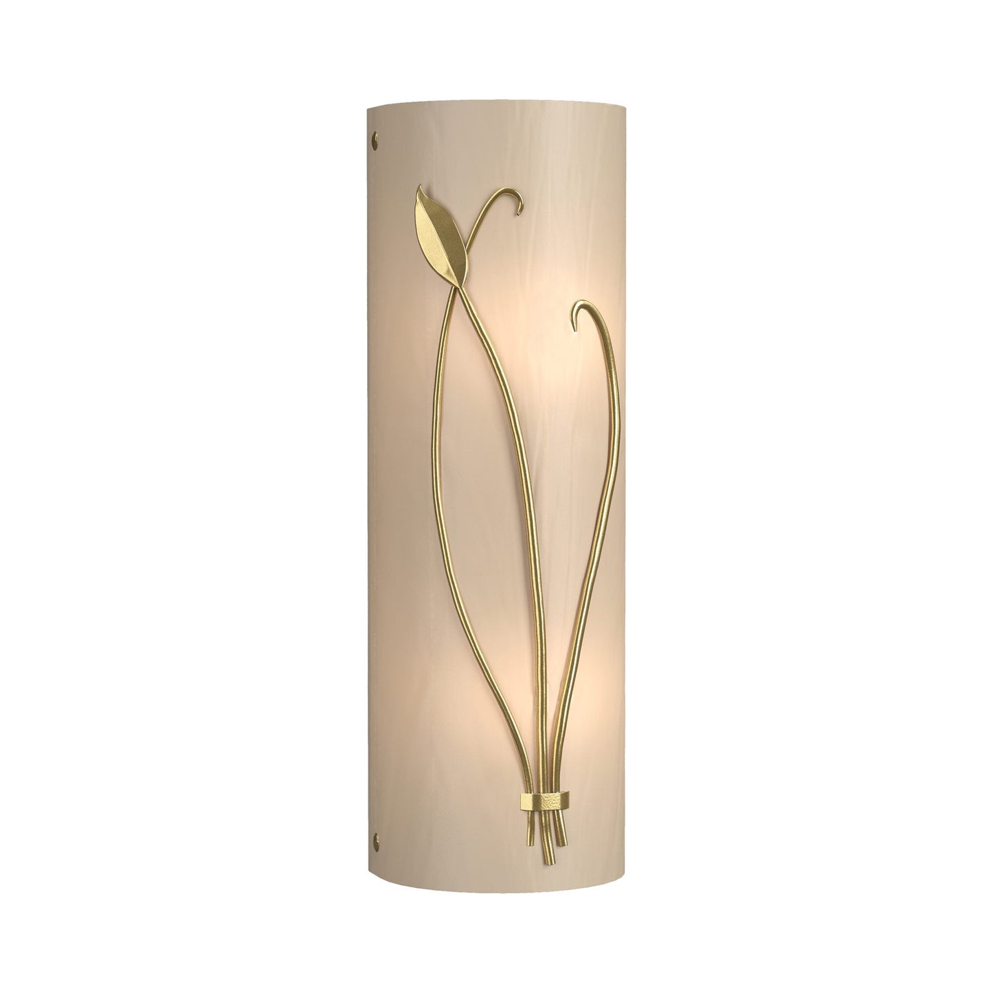 Forged Leaf Stem Bath Wall Light in Modern Brass/White Art Glass (Right).