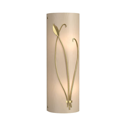 Forged Leaf Stem Bath Wall Light in Modern Brass/White Art Glass (Right).