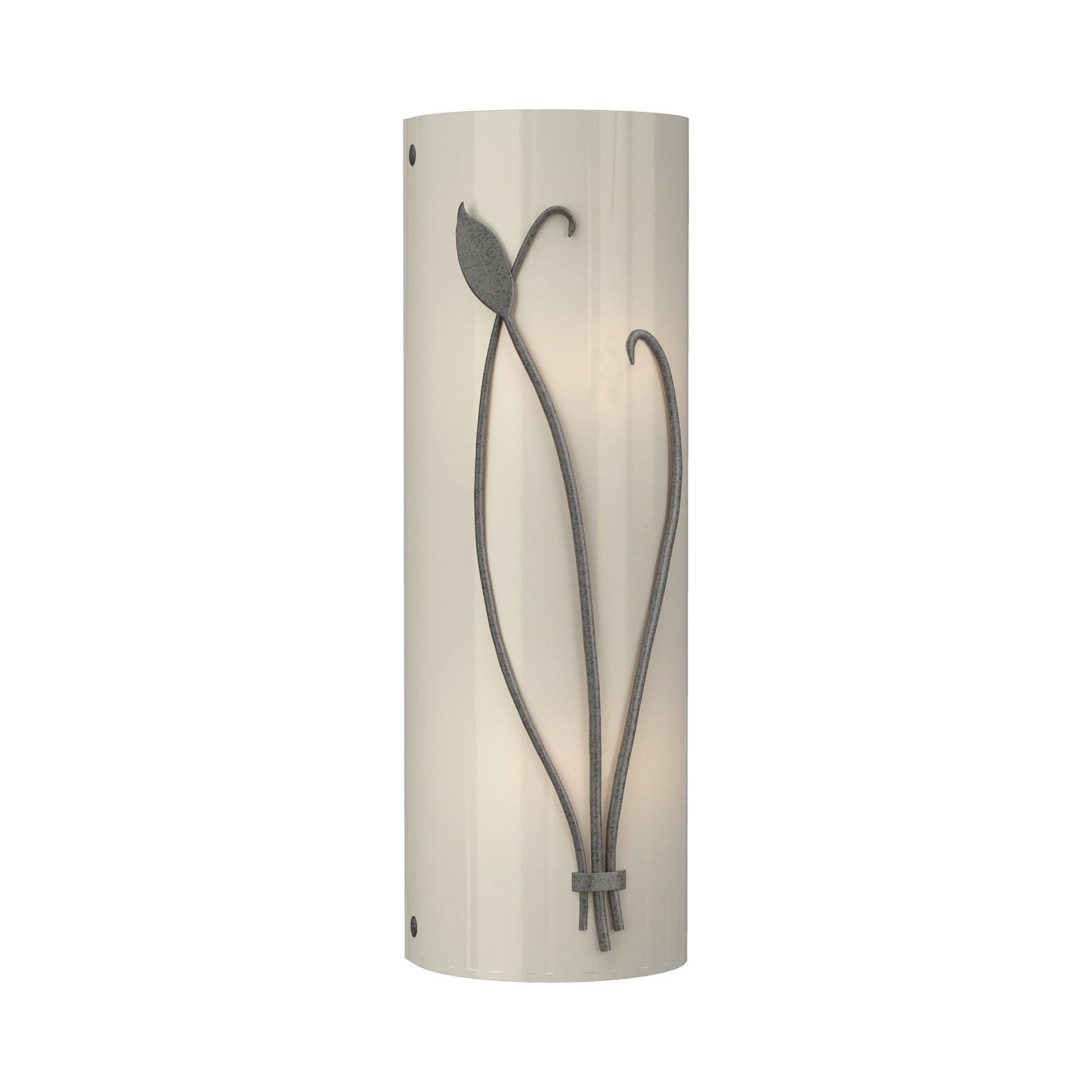 Forged Leaf Stem Bath Wall Light in Natural Iron/Ivory Art Glass (Right).